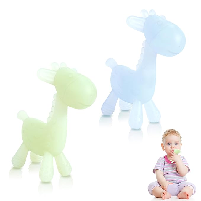 TYRY.HU Baby Teething Toys for Babies 0-6 6-12 Months,BPA Free Silicone Giraffe Teethers Toys, Soft-Textured Chew Toys, Montessori Sensory Toys for Boys Girls Teething Relief, 2 Pack