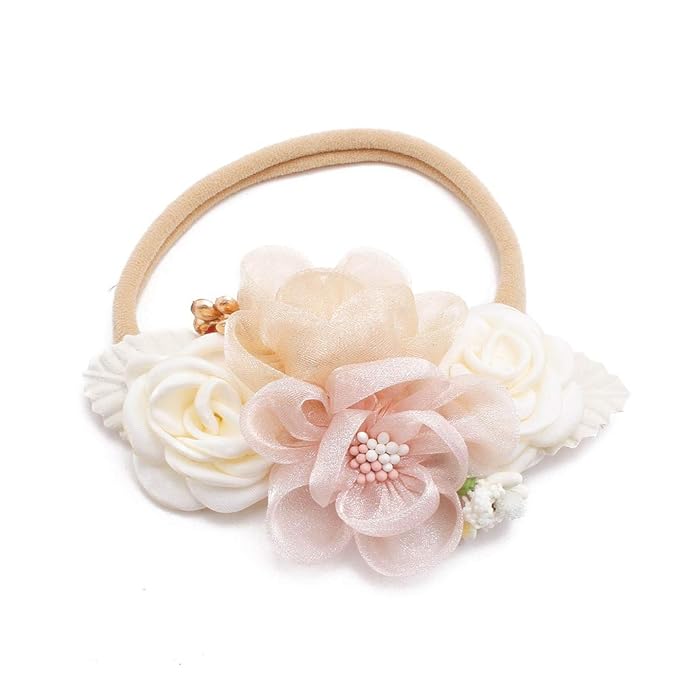 cherrboll 3pcs Baby Girl Headbands Flowers, Super Soft & Stretchy Nylon Floral Hairbands for Newborn Toddler