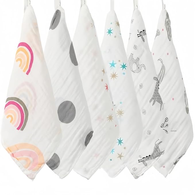 norinori Baby Msulin Washcloths Newborn Face Towel - Baby Muslin Burp Cloths 6Pack Soft Absorbent Natural Cotton Wash Towel 10"X10" Baby Bath Towels Wipes Baby Registry as Shower