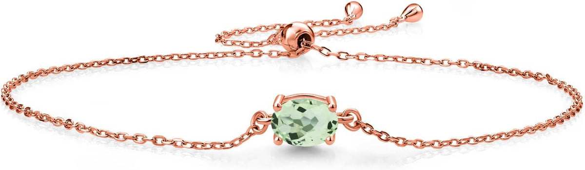 Gem Stone King 7X5MM Oval Gemstone Birthstone Solitaire Bracelet For Women | 925 Sterling Silver | Adjustable Bolo Bracelet For Women | Fine Jewelry Gifts for Her Mom Wife