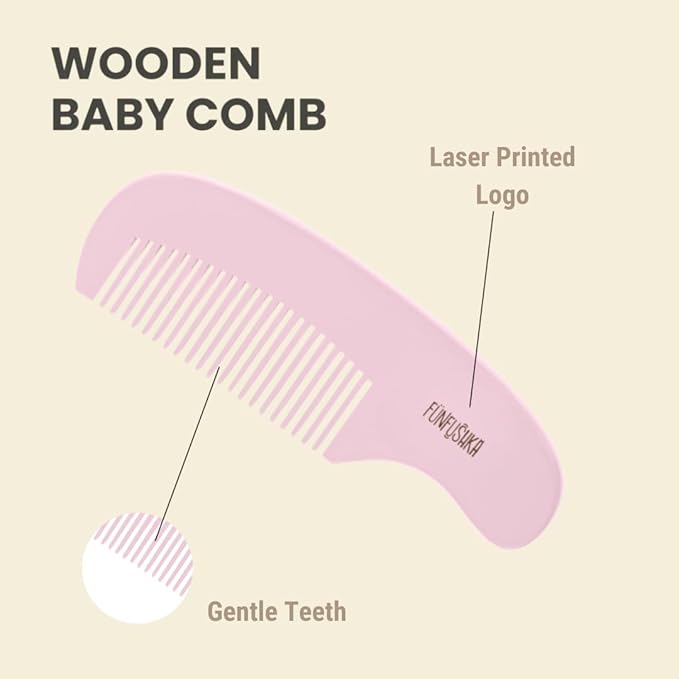 Baby Hair Brush Set for Newborns - Baby Brush and Comb Set - Ultra Soft Goat Hair Bristles, Perfect for Cradle Cap, Newborn Showers & Registries Gift, Comb Brush for Girls & Boys (Rosa)