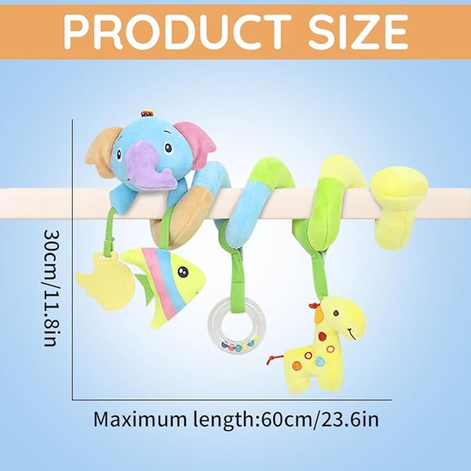 Caterbee Baby Car Seat Toys, Activity Spiral pram Hanging Toys with Rattle for Infant (Elephant)
