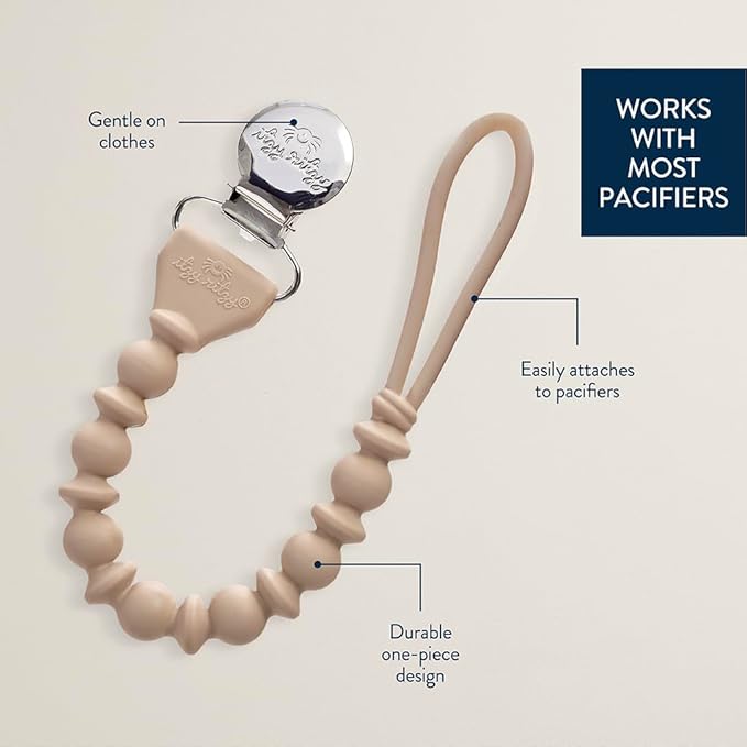 Itzy Ritzy Silicone Pacifier Clip; 100% Food Grade Silicone Pacifier Strap with Clip Keeps Pacifiers, Teethers & Small Toys in Place; Features One-Piece Design & Cord (Toast)
