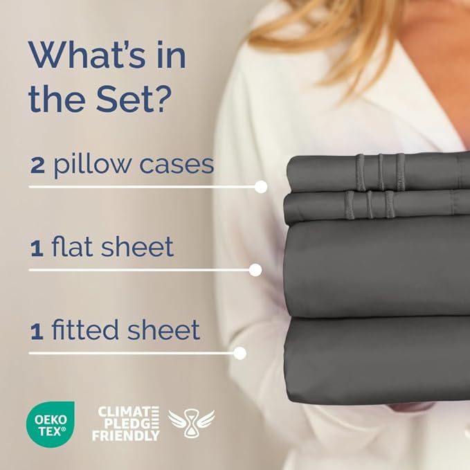 Full XL Size 4 Piece Sheet Set - Comfy Breathable & Cooling Bed Sheets Set - Hotel Luxury Bedding for Women, Men, Kids, Teens, Boys & Girls - Deep Pockets, Soft & Wrinkle Free - Oeko-Tex - Charcoal