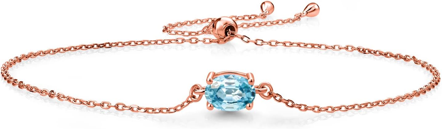 Gem Stone King 7X5MM Oval Gemstone Birthstone Solitaire Bracelet For Women | 925 Sterling Silver | Adjustable Bolo Bracelet For Women | Fine Jewelry Gifts for Her Mom Wife