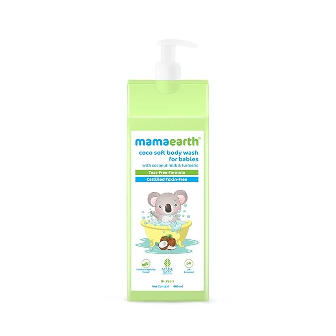 MAMAEARTH Coco Soft Baby Body Wash for Kids, 13.53 fl oz (400ml) – Gently Cleanses & Nourishes, with Coconut Milk & Turmeric, Tear-Free Formula, Safe for Sensitive Skin, Newborns & Toddlers