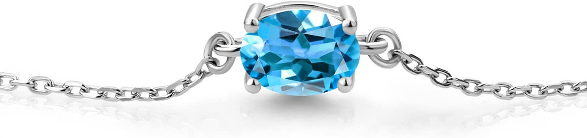 Gem Stone King 7X5MM Oval Gemstone Birthstone Solitaire Bracelet For Women | 925 Sterling Silver | Adjustable Bolo Bracelet For Women | Fine Jewelry Gifts for Her Mom Wife