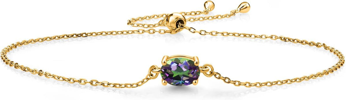Gem Stone King 7X5MM Oval Gemstone Birthstone Solitaire Bracelet For Women | 925 Sterling Silver | Adjustable Bolo Bracelet For Women | Fine Jewelry Gifts for Her Mom Wife