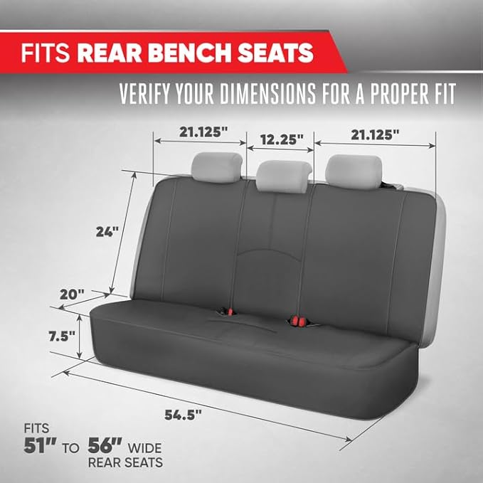 Motor Trend SpillGuard Waterproof Rear Bench Car Seat Cover, Black Stitching – Split Bench Rear Seat Protector with Neoprene Padding, Back Seat Cover for Kids & Dogs, Car Interior Covers