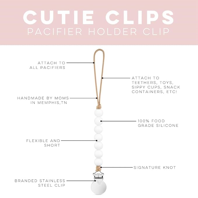Ryan & Rose Pacifier Clip Georgia - Silicone Pacifier Clip Baby boy Baby Girl Binky paci Clip Baby Pacifier Holder binkie Clip Binky Clips Newborn Baby Care Baby Pacifier Clip (White)