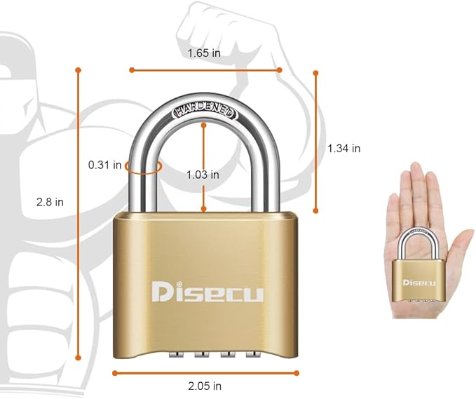 2 Pack 4 Digit Heavy Duty Combination Lock 1.3 Inch Shackle Outdoor Waterproof Padlock for Case, Gate, Fence, School Gym Locker, Sports Locker (Brass)