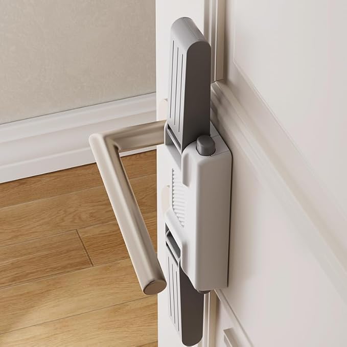 YEYA Upgrade Child Safety Door Handle Lock, White Universal Fit Lever Locks with Stong 3M Adhesive Backing, 2-Pack Toddler Proof Safety Locks for Indoor Doors, Dual-Button Security & Easy Installation