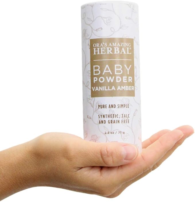 Baby Powder Talc-Free, Real Vanilla Amber Natural Scent, Cornstarch Free Arrowroot and Clay Based Powder, Synthetic Fragrance Free, Ora's Amazing Herbal, 2.5 oz 3 Pack