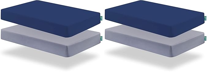 Biloban Crib Sheets Fitted for Boys, 4 Pack Crib Sheet Fits for Standard Crib Mattress, Neutral Toddler Bed Sheets Girl, Grey & Navy, 52”X 28”