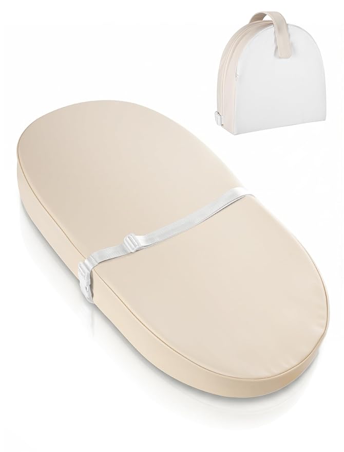 Wipeable Baby Changing Pad: Changing Pad Babies for Dresser Waterproof 31.5” * 15.7” with Removable Safety Strap for Diaper Changing on Table (Creamy White)