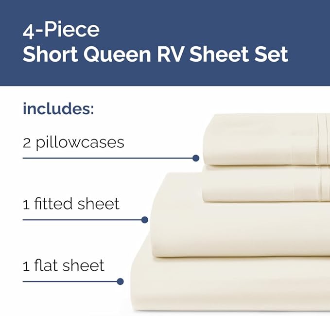 Short Queen RV Size 4 Piece Sheet Set - Comfy Breathable & Cooling Bed Sheets Set - Hotel Luxury Bedding for Women, Men, Kids, Teens, Boys & Girls - Deep Pockets & Ultra-Soft - Oeko-Tex - Off White