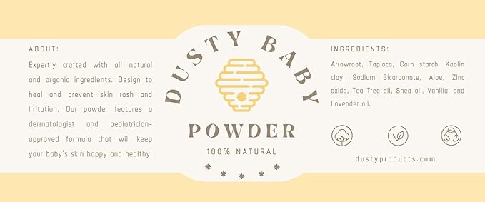 All Natural Organic Baby Powder - Expertly Crafted with Arrowroot, Tapioca and 20% Cornstarch Powder for Gentle Absorption - Aloe, Zinc-Oxide Powder, Tea Tree & Shea Oil for Soothing Irritated Skin.