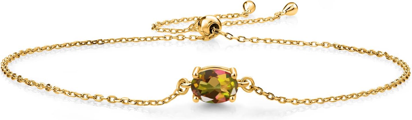 Gem Stone King 7X5MM Oval Gemstone Birthstone Solitaire Bracelet For Women | 925 Sterling Silver | Adjustable Bolo Bracelet For Women | Fine Jewelry Gifts for Her Mom Wife