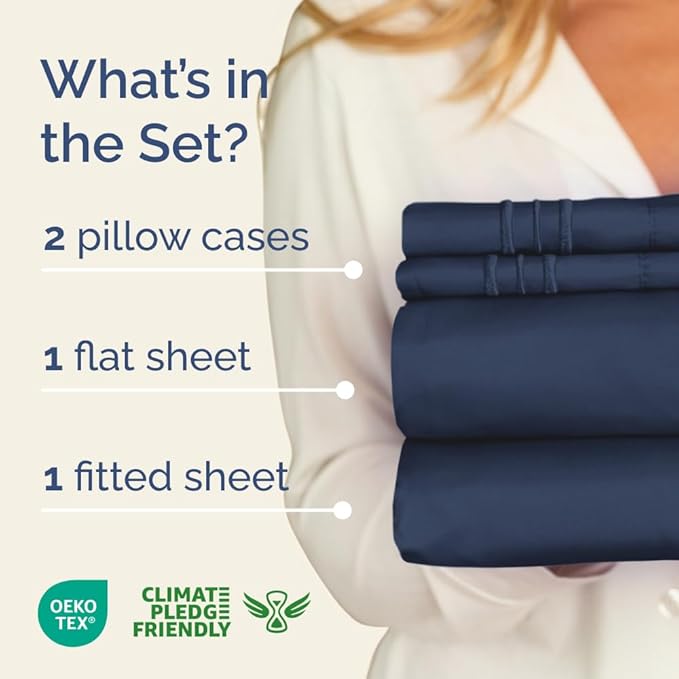 Full XL Size 4 Piece Sheet Set - Comfy Breathable & Cooling Bed Sheets Set - Hotel Luxury Bedding for Women, Men, Kids, Teens, Boys & Girls - Deep Pockets, Soft, Wrinkle Free - Oeko-Tex - Navy Blue