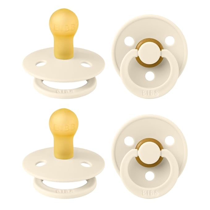 BIBS Color Pacifiers 4-Pack | BPA Free Soother Pacifier | Round Nipple | Natural Rubber Latex | Made in Europe | Size 0-6 Months | Ivory