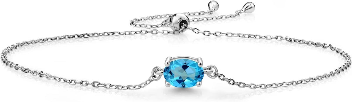 Gem Stone King 7X5MM Oval Gemstone Birthstone Solitaire Bracelet For Women | 925 Sterling Silver | Adjustable Bolo Bracelet For Women | Fine Jewelry Gifts for Her Mom Wife