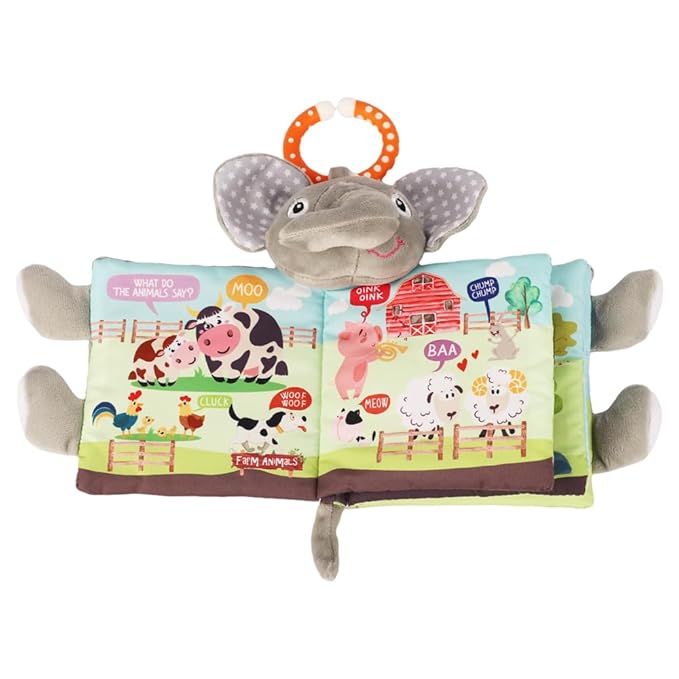 Elephant Baby Books Toys, 0-6-12 Months, Loveys, Crinkle Books for Babies, Baby Gifts Shower Christmas, Infant Toys, 1-2 Year Old, Soft Cloth Book, for Baby Girls Boys- Medium