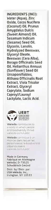 Weleda Baby White Mallow Diaper Care Cream, 1.7 Fluid Ounce, Fragrance Free Plant Rich Protection with White Mallow, Pansy, Sesame and Coconut Oils
