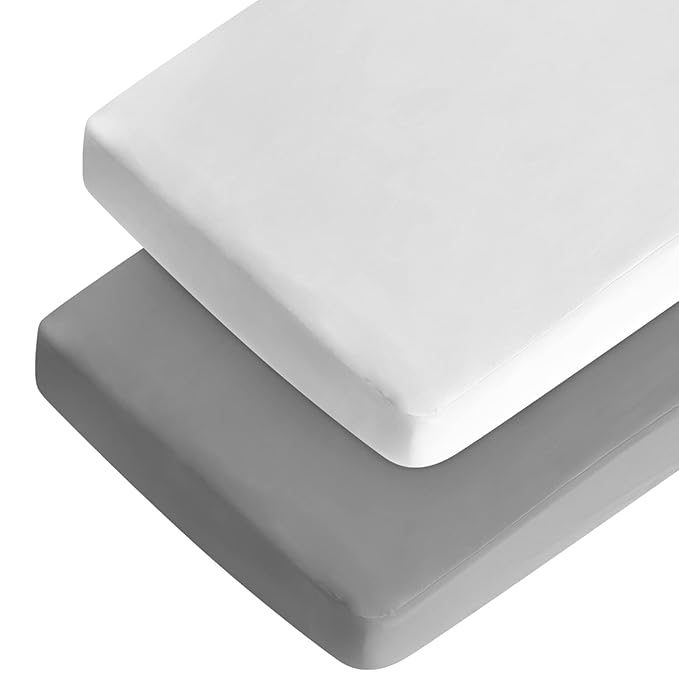 Crib Sheets Boy Girl, 2 Pack Baby Crib Sheets for Standard Crib Mattress & Toddler Bed Mattress, Snug Fit Breathable Soft Fitted Crib Sheet, Grey & White