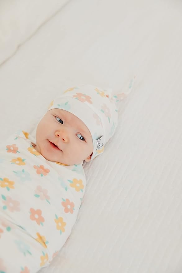 Copper Pearl Baby Beanie Hat Top Knot Stretchy Soft Daisy