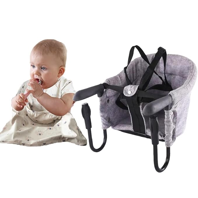 Portable Baby High Chair with The Hook,Fast Table Chair,Removable Seat with Waterproof Recycled Polyester Koala Pattern Bib for Home and Travel（Grey