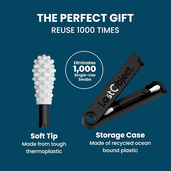 LastSwab® Reusable Cotton Swabs for Ear Cleaning - The Sustainable and Sanitary Alternative to Single-Use Q Tips - Zero Waste and Easy to Clean - Comes with a Convenient Travel Case Holder - Black