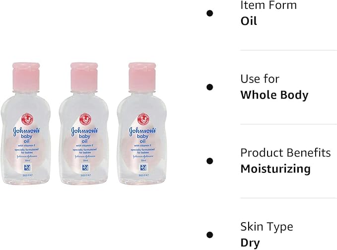 Johnson's Baby Massage Oil, 50 ml / 1.7 FL Oz - 3 Pack