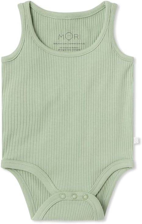 MORI Baby Premium Ribbed Sleeveless Bodysuit for Boys and Girls - Viscose from Bamboo - Unisex Top with Nickel Free Poppers