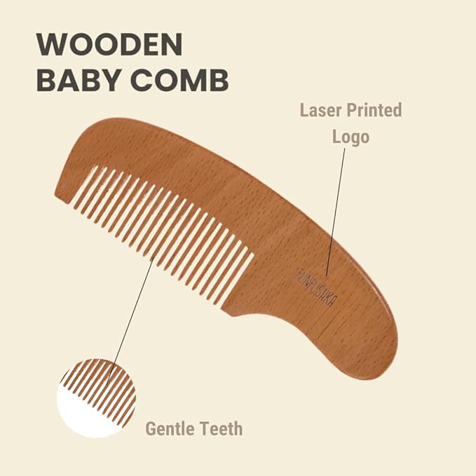 Baby Wooden Hair Brush and Comb Set for Newborn Toddler - Natural HairBrush with Soft Goat Bristle for Girl and Boy, Perfect for Cradle Cap (Oak)