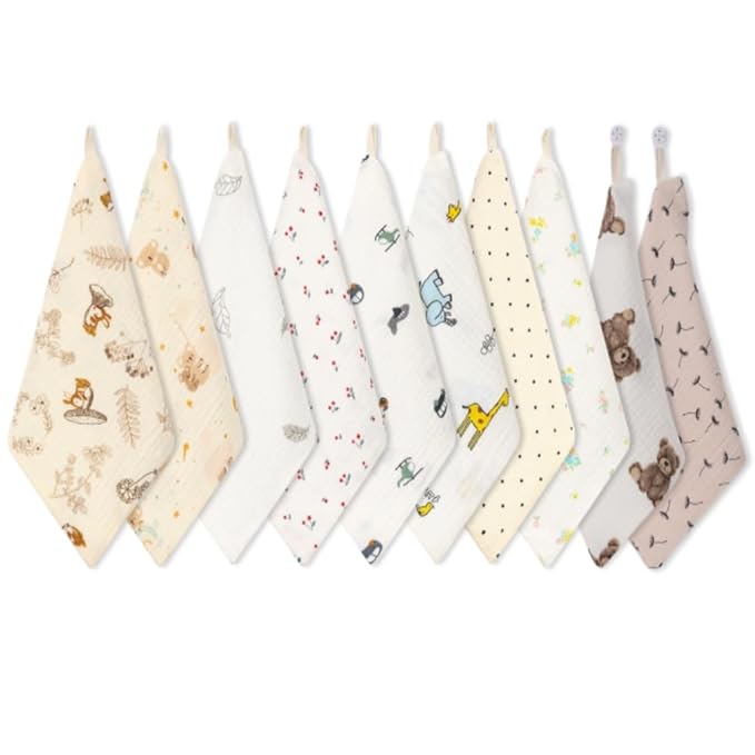 norinori Baby Msulin Washcloths Newborn Face Towel - Baby Muslin Burp Cloths 10Pack Soft Absorbent Natural Cotton Wash Towel 10"X10" Baby Bath Towels Wipes Baby Registry as Shower