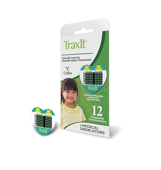Wearable Children’s Axillary Thermometer – 48-Hour Continuous Read, Clinically Accurate, Single-Use Pediatric Thermometer for Kids, Babies, Toddlers & Infants (12-Pack (Celsius))