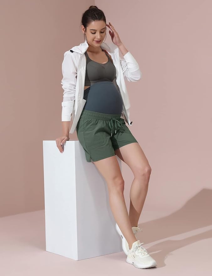 Maacie Maternity Hiking Shorts Quick Dry Waterproof 5" Workout Sports Shorts Outdoor Casual