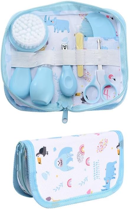 Baby Grooming Kit, Infant Safety Care Set with Hair Brush Comb Nail Clipper Nasal Aspirator,Baby Essentials Kit for Newborn Girls Boys (Blue)