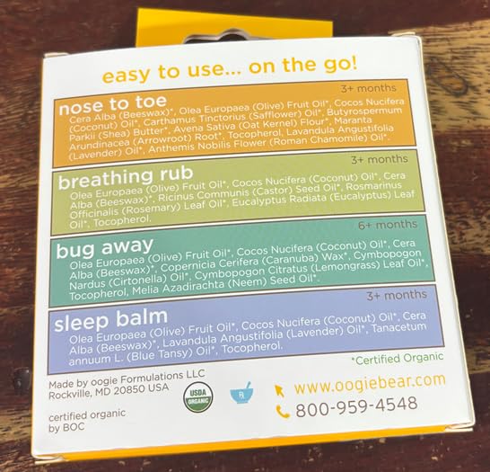 oogiebear Organic Baby Balm 4-Pack – Nose-to-Toe, Breathing Rub, Bug Away & Sleep Balm – Natural & Organic Soothing Care for Babies & Toddlers