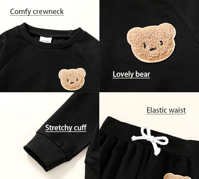 Fall Outfit for Toddler Boy Girl Long Sleeve Bear Sweatshirt Pant Sets Winter Pullover Clothes