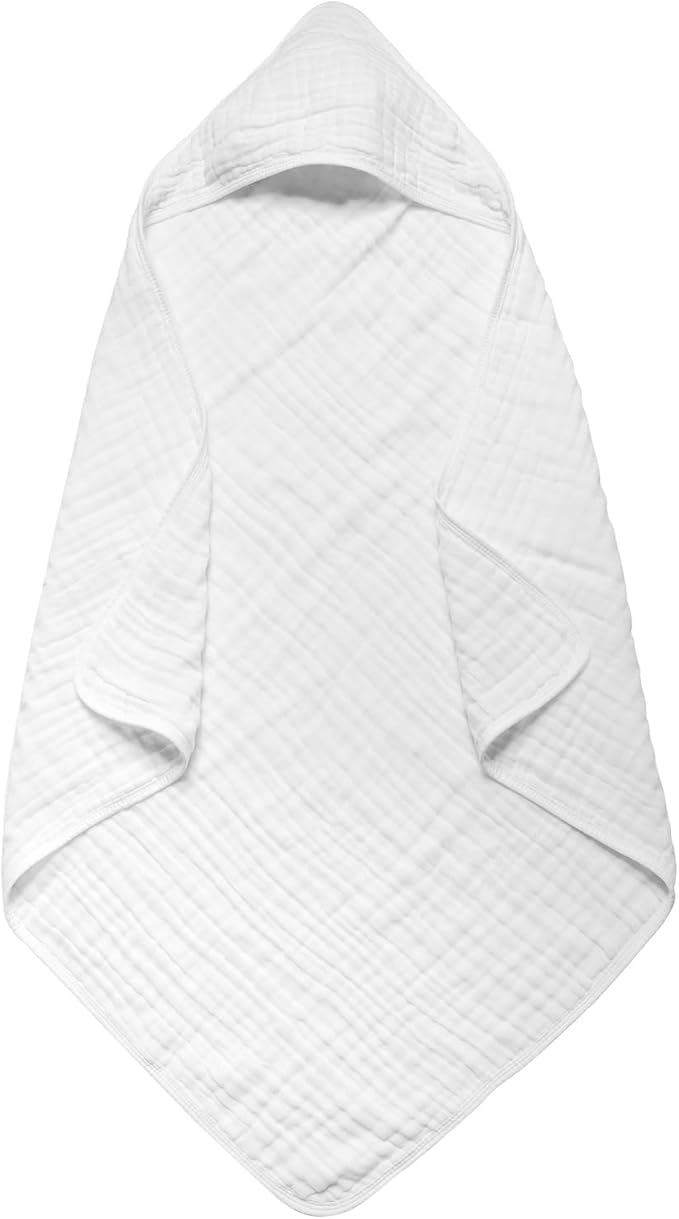 Baby Hooded Towels for Babies and Toddlers, Muslin Baby Bath Towel Soft and Absorbency for Boys and Girls (Pure White 1 Pack)