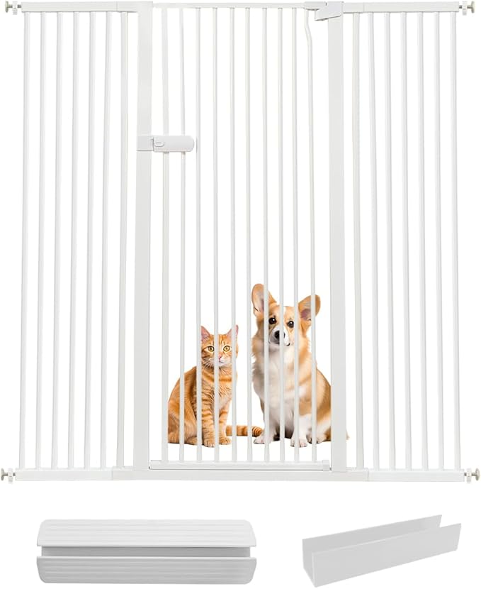 Lumizone Extra Tall Cat Gate 61.02" High Pressure Mounted Extra Wide 2025 New (17 Sizes) 1.37" Gap No Drilling Auto-Close One-Handed Operation Tall Pet Gate for Dogs(White, 61.02" H x 55.12"-59.44" W)