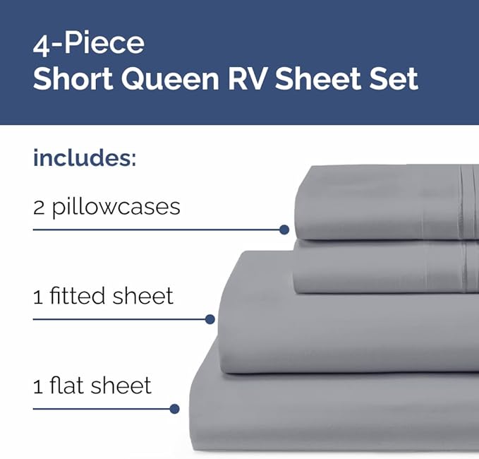 Short Queen RV Size 4 Piece Sheet Set - Comfy Breathable & Cooling Bed Sheets Set - Hotel Luxury Bedding for Women, Men, Kids, Teens, Boys & Girls - Deep Pockets & Ultra-Soft - Oeko-Tex - Steel Blue