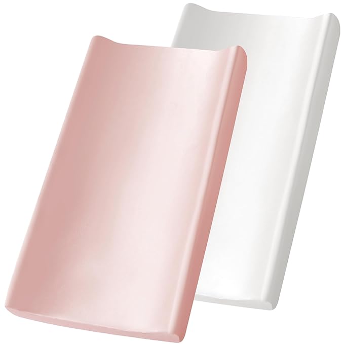 SiinvdaBZX 2 Pack Changing Pad Cover for Baby Girls Boys, Satin Silky Soft Changing Table Covers 32"x16"+5" Diaper Changing Pad Sheets, Pink & White