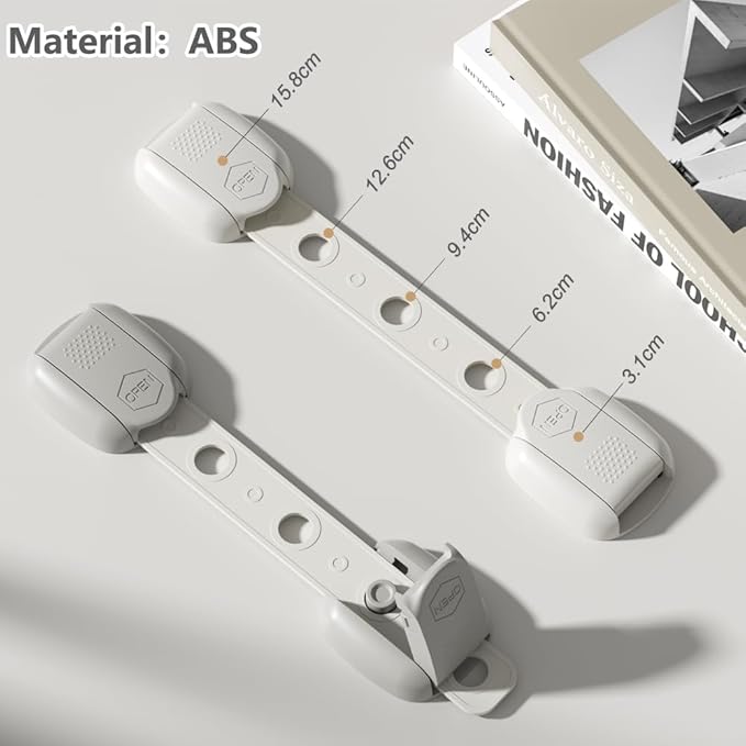 Child Safety Strap Locks (3 Pack) Baby Locks for Cabinets and Drawers, Toilet, Fridge & More. Adhesive Pads. Easy Installation, No Drilling Required, White/Gray (Gray, 3 pcs (Pack of 1))
