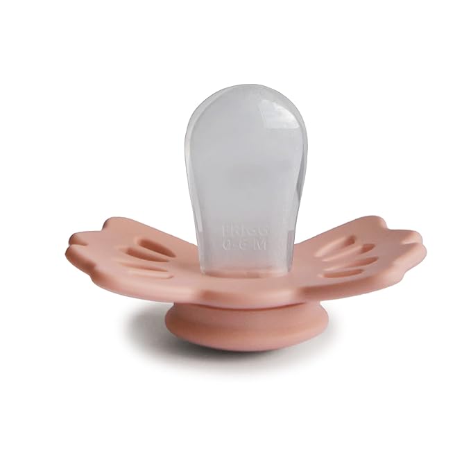 FRIGG Lucky Symmetrical SilkySoft Silicone Baby Pacifier | Made in Denmark | BPA-Free (Pretty in Peach/Primrose, 6-18 Months)