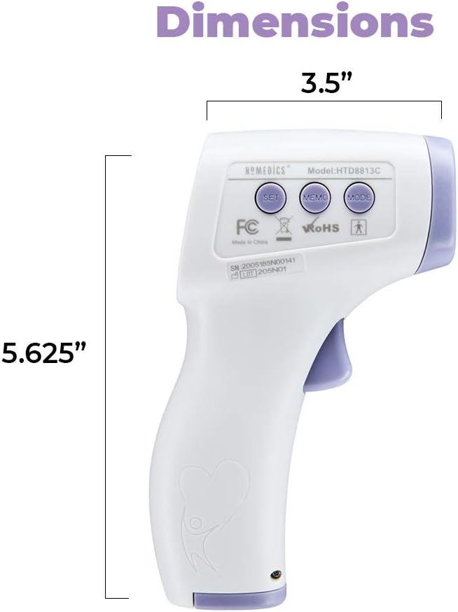 HoMedics Non-Contact Infrared Forehead Thermometer, Clinically Proven Fast Accurate Results, High-Fever Alert with 4-in-1 Readings