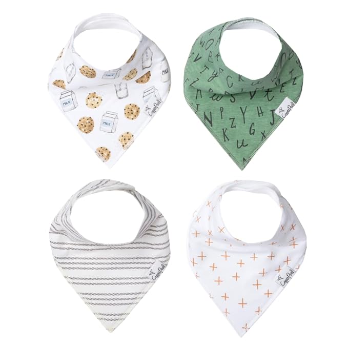 Copper Pearl 4 Pack Soft Cotton Baby Bibs for Drooling and Teething, Absorbent Drool Bibs for Baby Girl and Boy, Adjustable to Fit Newborns to Toddlers, Tons of Styles (Chip)