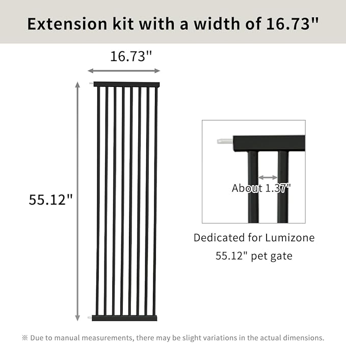 Lumizone Extra Tall Cat Gate Extension Kit 55.12" High Pressure Mounted 2025 New 16.73" Extra Wide 1.37" Gap No Drilling Tall Pet Gate for Dogs (Black, 55.12" H x 16.73" W, Extension)