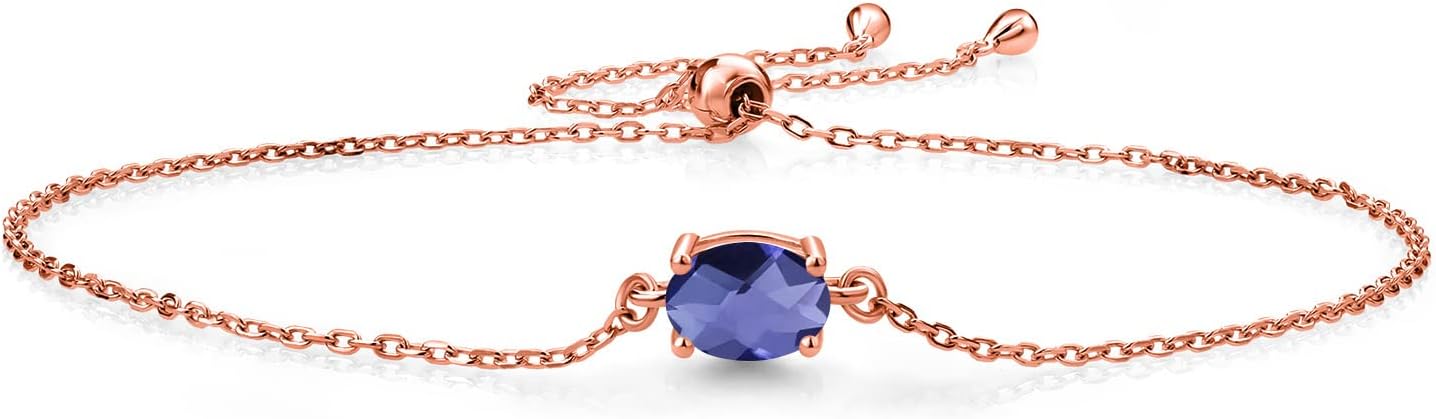 Gem Stone King 7X5MM Oval Gemstone Birthstone Solitaire Bracelet For Women | 925 Sterling Silver | Adjustable Bolo Bracelet For Women | Fine Jewelry Gifts for Her Mom Wife